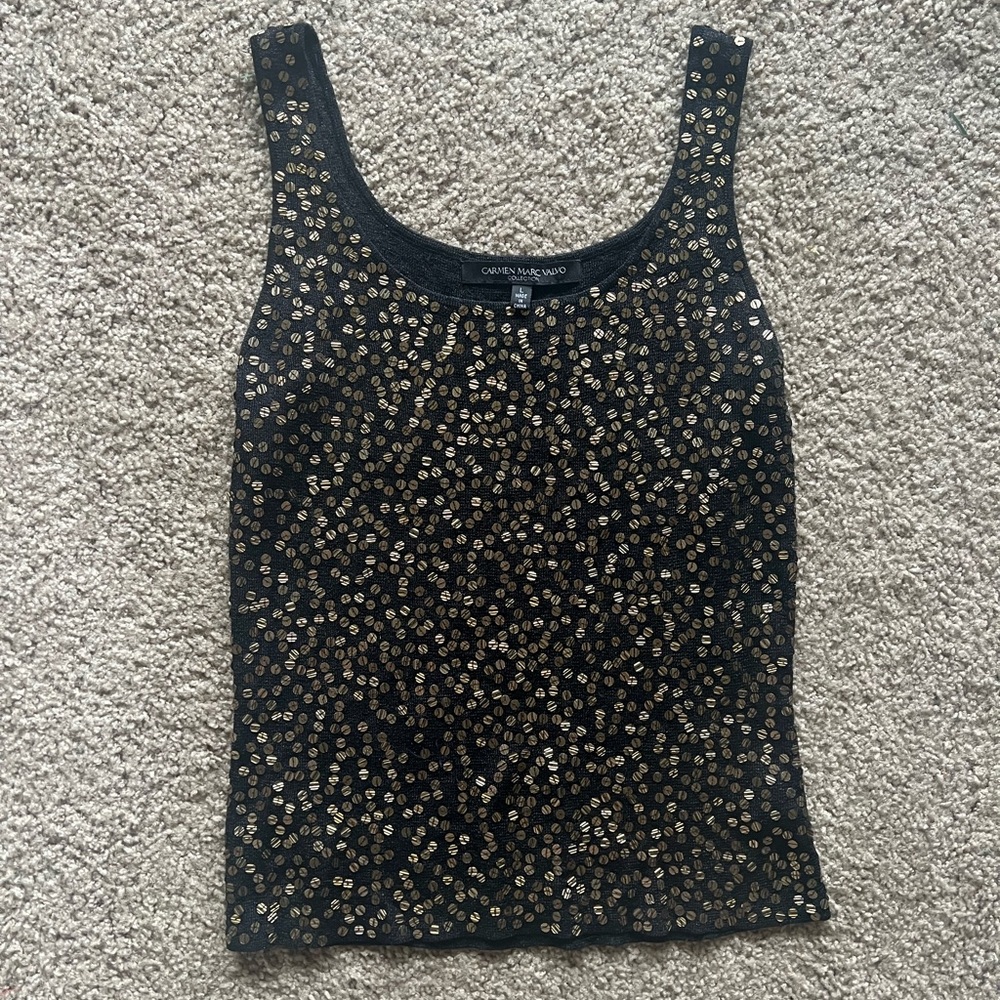 Carmen Marc Valvo Black & Gold Sequin Tank Top💛